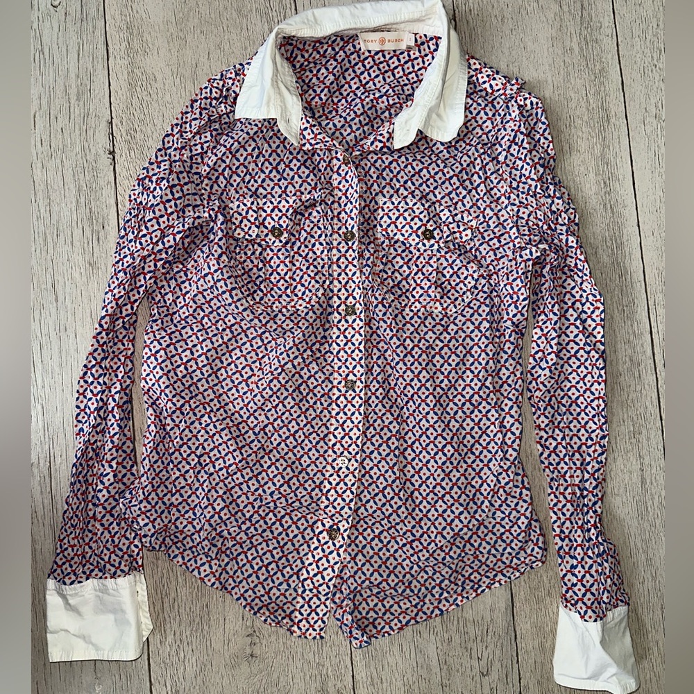 Tory Burch Red and Blue Patterned Shirt